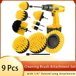 Escova de limpeza Fixação Set, Power Scrubber, Broca Escova, Chuveiro, Longo Estender Acessório, Chuveiro, 9 Pcs, 1/4