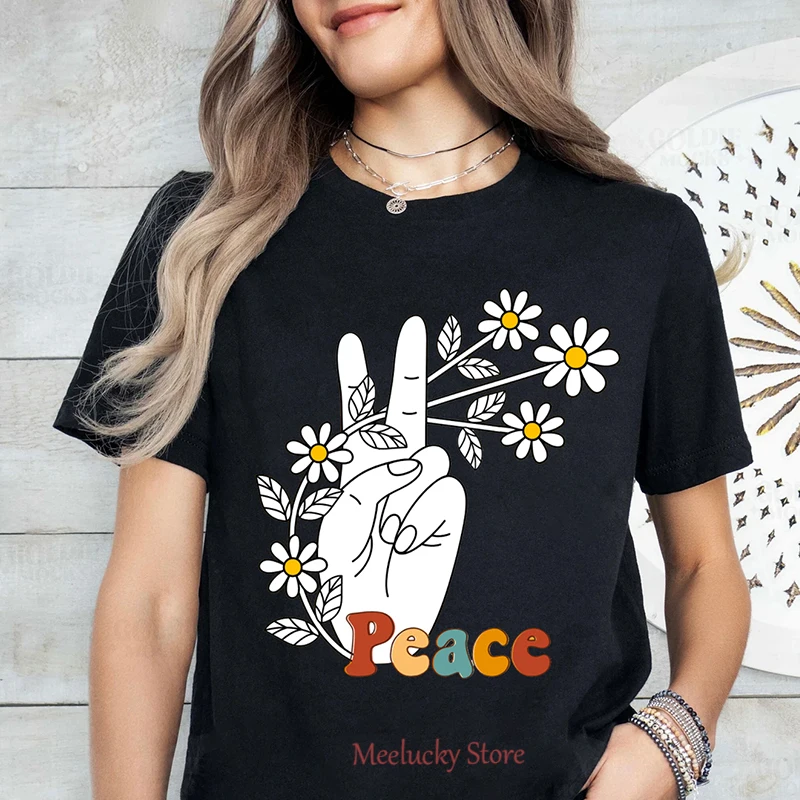 

Peace letter printed pattern for women's minimalist and versatile summer top clothing