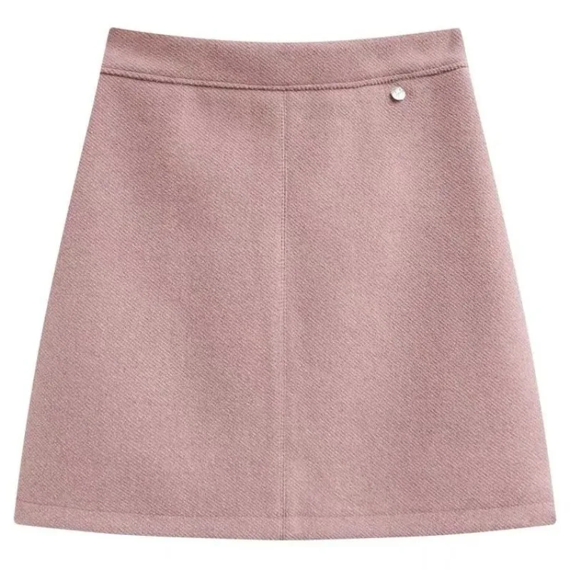 Women Sweet Woolen A-line Skirt High Waist Slim Fit Mini Skirt Spring Autumn Basic Versatile Wrap Skirt