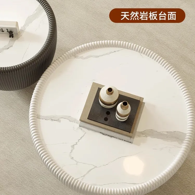 Small apartment round rock slab coffee table combination