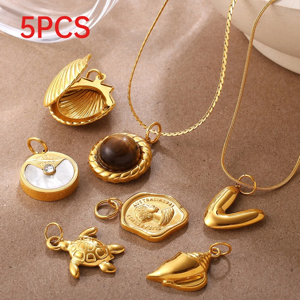 

5Pcs Conch Fish Heart Pendants Stainless Steel DIY Charms For Bracelet Necklace Jewelry Making