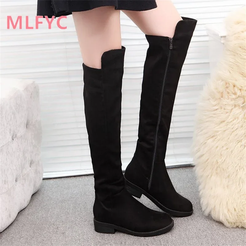 Long Booted Women's 2023 Autumn/Winter New European and American Fashion Large Heel Side Zipper Over Knee Retro Boots Mujer