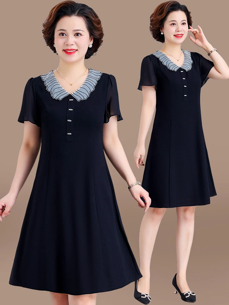 

Модное летнее шифоновое платье миди с коротким рукавом для женщин среднего возраста