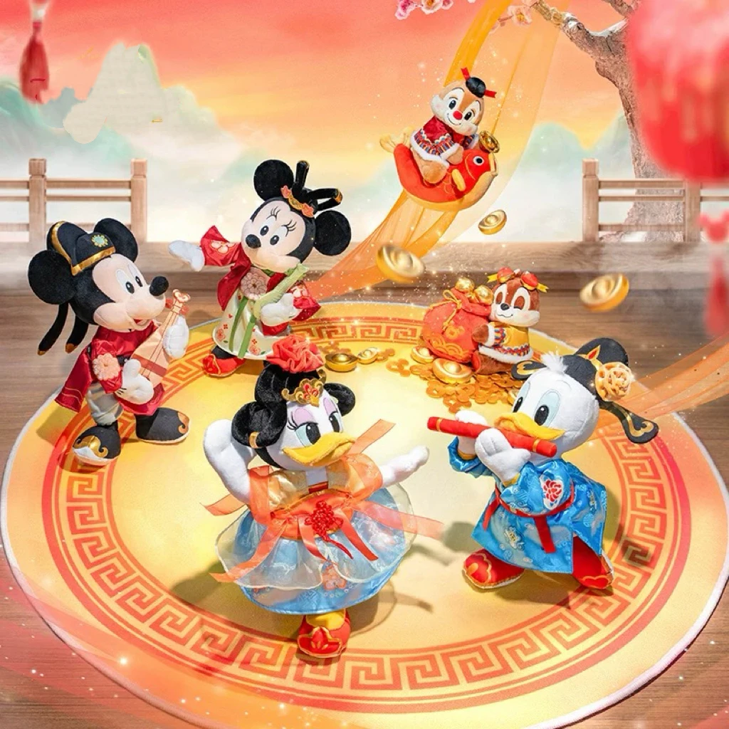 Original Shanghai Disney 2025 New Year Mickey Minnie Donald Duck Chip and Dale Goofy plush toys doll Hair band