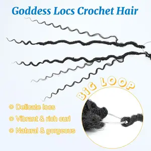Faux locs sintético crochê cabelo 14 polegada pré looped deusa locs crochê cabelo com extremidades encaracoladas extensões de cabelo de crochê para mulher 8 principais vendas cabelo 14 inches cacheado - №3
