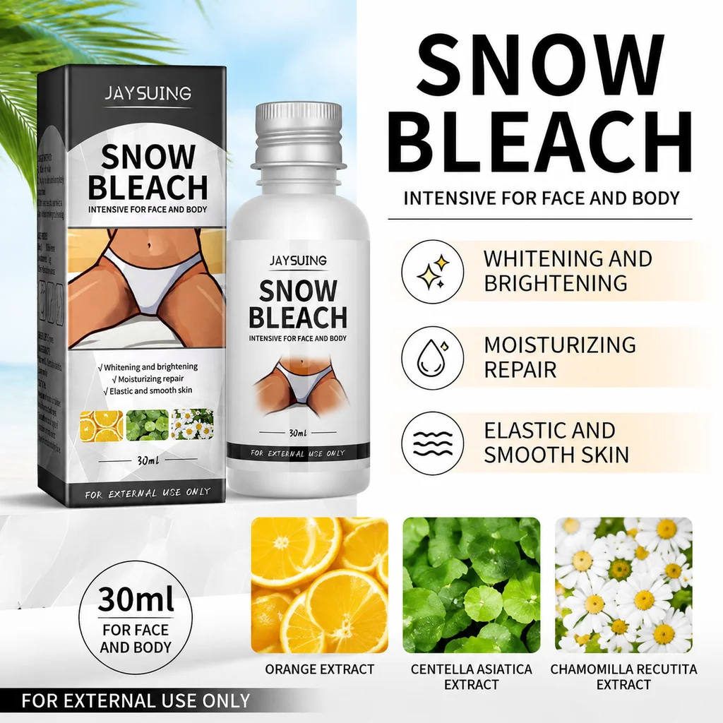 JAYSUING Snow Bleach Intensive Serum for Face and Body, Brightening Moisturizing Repair Essence, Improve Dull Dark Skin, Smooth Elastic Skin Care Serum for Underarm Elbow Knee Joints