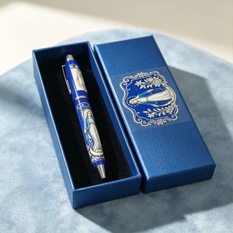 Decorative Commemorative Ballpoint Pen with Raised Relief Detail and Presentation Box for Gift Giving, Display, and Writing 896C