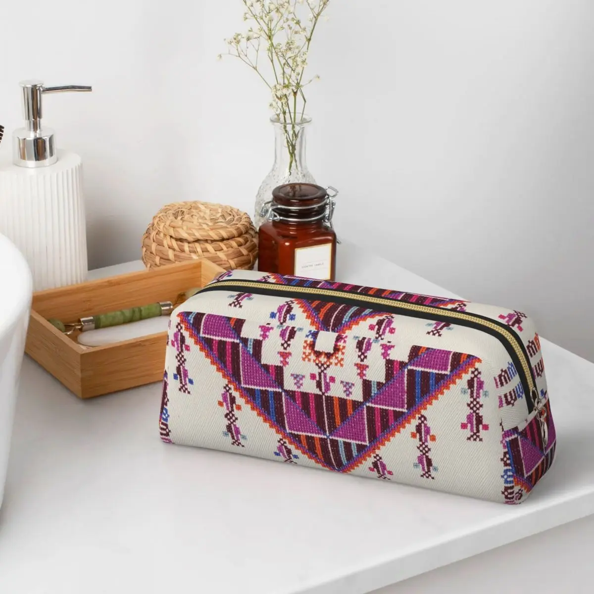 Tatreez Vibrant Geometric And Pine Tree Pattern Pencil Cases for Pen Box Pencil Bag Pencil Pouch Storage Stationery Supplies