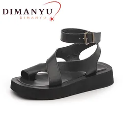 DIMANYU Women Sandals Summer 2024 New Genuine Leather Ladies Sandals Large Size 41 42 43Fashion Flat Beach Sandals Women