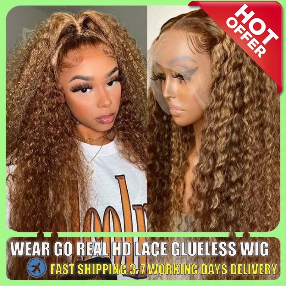 30 32 Inch Highlight Ombre Lace Frontal Wig Curly Human Hair Wigs 4/27 Colored 13x4 13X6Deep CurlyLace Closure Wigs