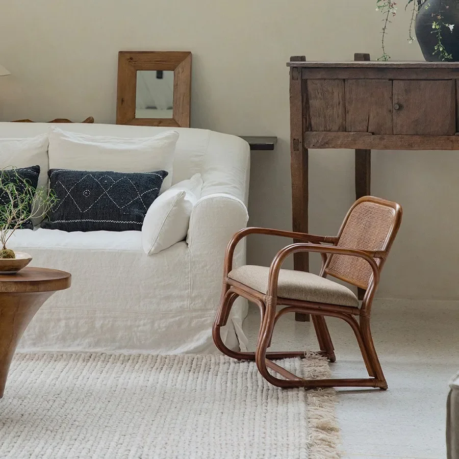 South East Asia rattan art hand-woven rattan chair,living room, homestay retro table and chair three-piece set