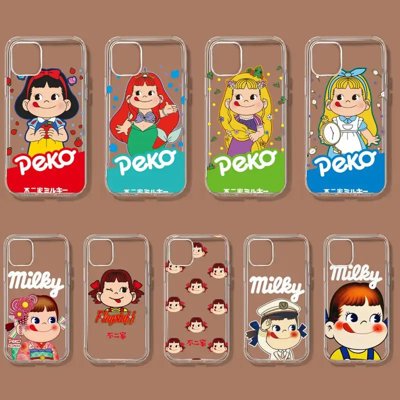Fujiya Milky Peko-Chan Handyhülle für iPhone 11 12 Mini 13 14 Pro XS Max X 8 7 6s Plus 5 SE XR Transparente Hülle