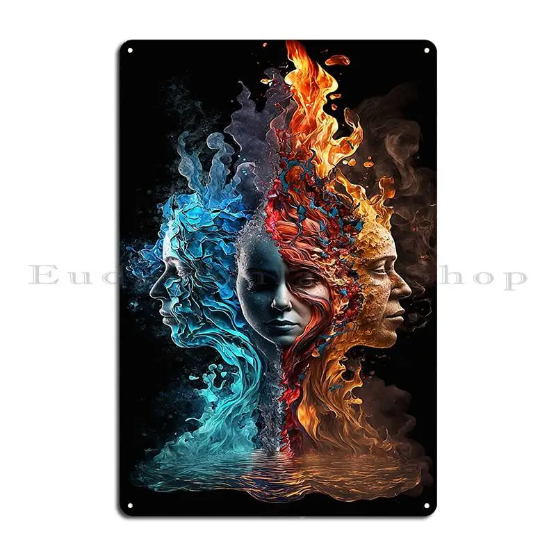 Four Elements Water Earth Air And Fire Metal Sign Wall Cave Garage Club Cinema Customize Wall Mural Tin Sign Poster