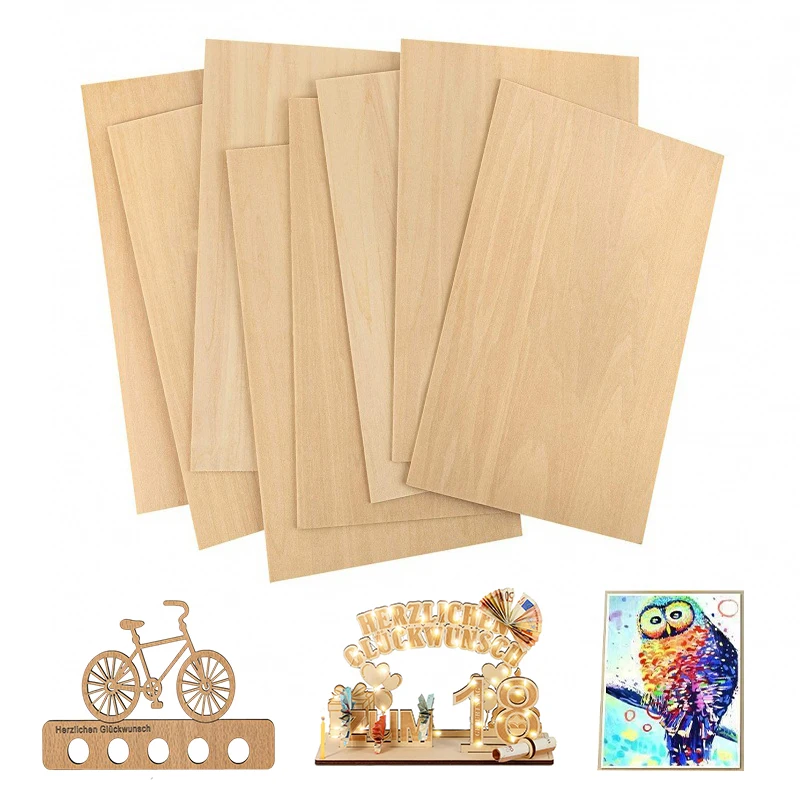 10Pcs Rectangle Decorative Chip Wood Sheets for Crafts House Aircraft Ship Boat Arts School Projects DIY Wooden