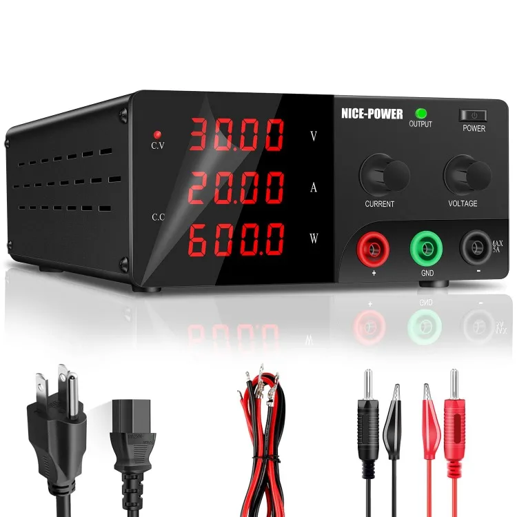 

Переменный источник питания постоянного тока, 30 В, 20 А, 600 Вт, настольный источник питания высокой мощности с ручкой энкодера и выходной выключателем,