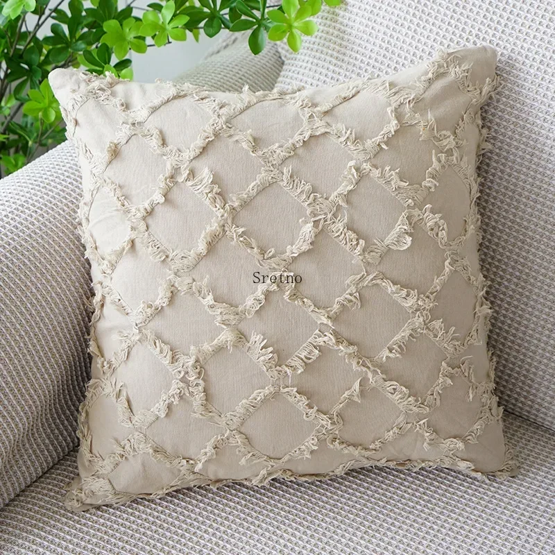 القطن والكتان الوسائد غطاء غرفة المعيشة غرفة نوم أريكة الديكور وسادة تغطي الماس شعرية الإبداع Fundas دي Cojines #5