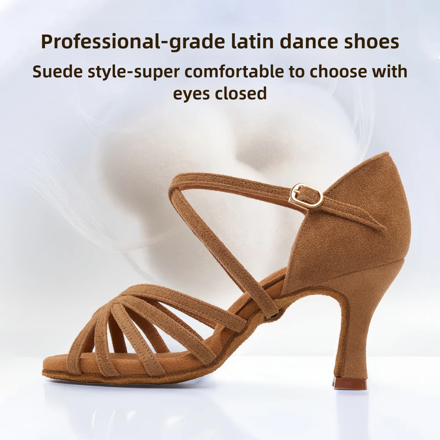 UK Latin Dance Shoes for Women, Suede Medium High Heel, Flexible Sole Ballroom Cha