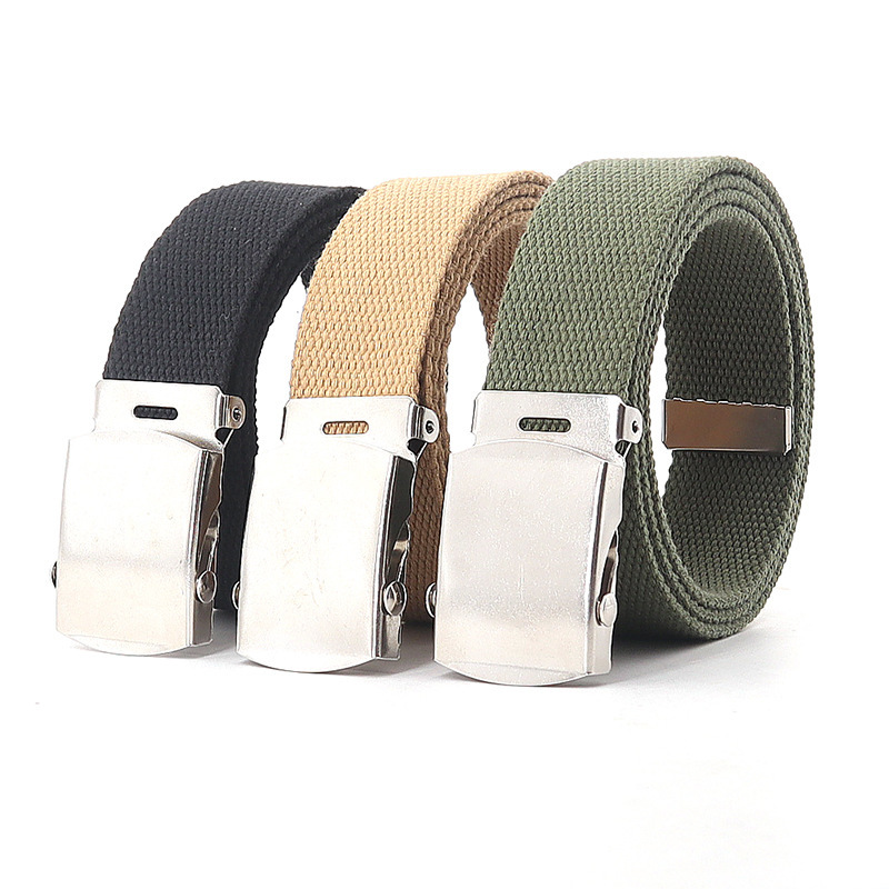  New Fashion Men's Canvas Belt Silver Alloy Buckle Casual Women's Belt 3.8cm Design Unisex For Teenagers 