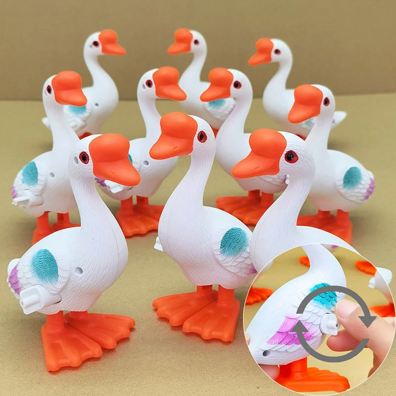 Funny Wind Up Toys Cartoon Cute Jumping White Goose Clockwork Simulation Animal Jumping Clockwork Toys For Kids Boys Girls