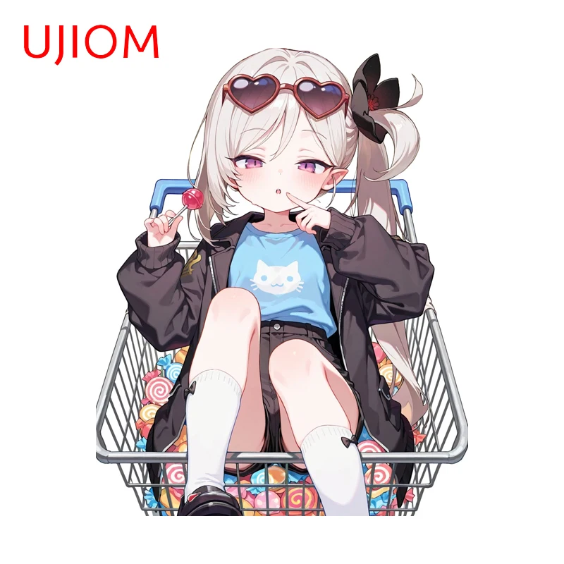 UJIOM Laplus Darknesss Light White Hair Wall Sticker Sweet Sitting in The Shopping Cart Frame Decal Suitable for Toolbox
