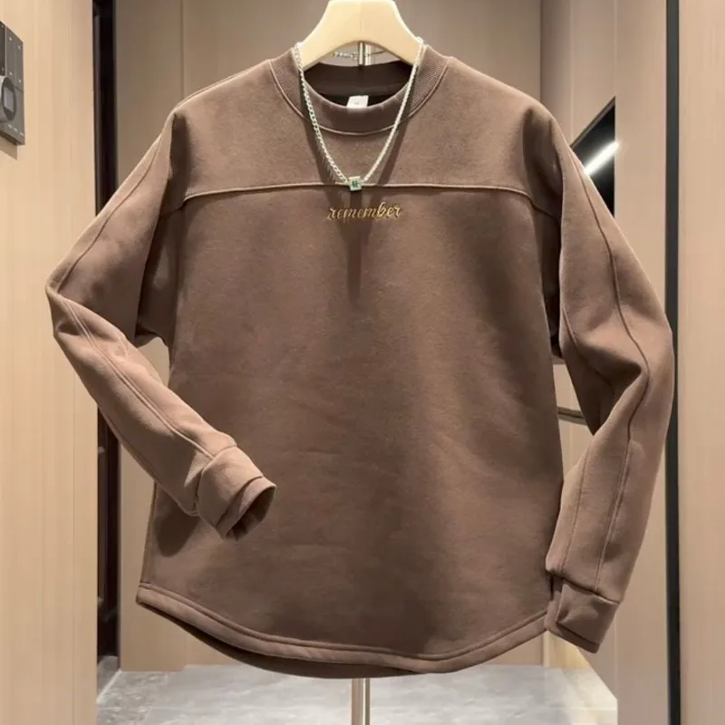 Winter Heavy Velvet Embroidery Stitching Round Neck Swallowtail Men's Loose and Versatile Casual Couple Sweatshirt