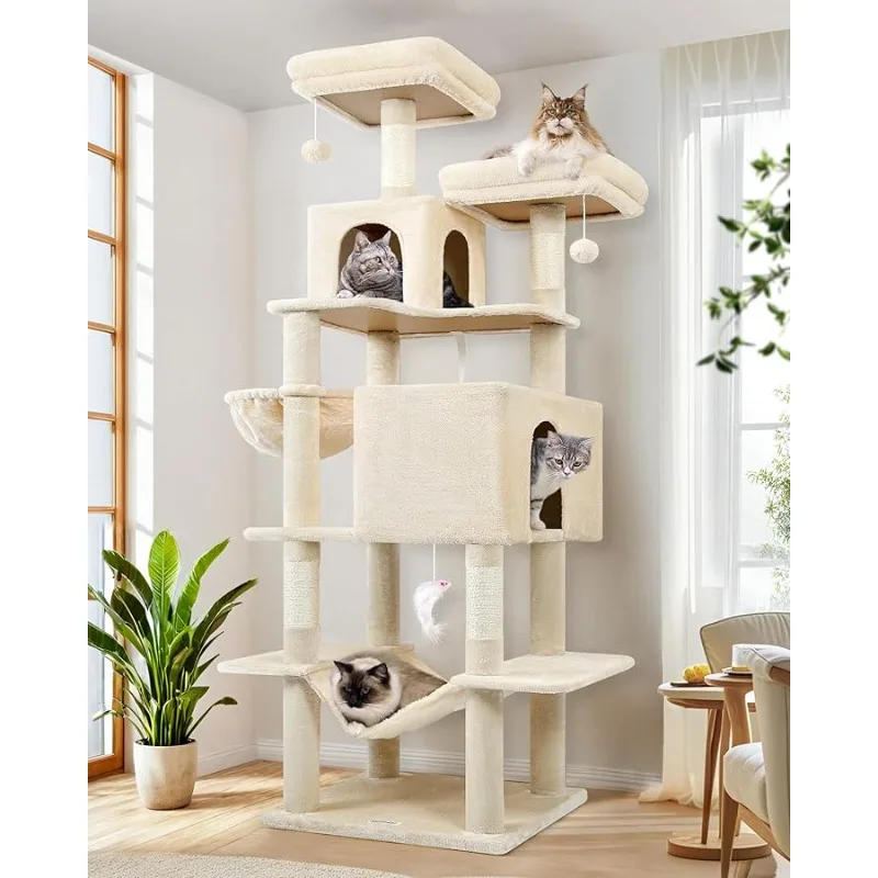 

Globlazer Cat Tree Tower, 76-Inch Extra Tall Multi-Level Cat Furniture with Cozy Condos, Hammock and Perches for Adult Cats, Per
