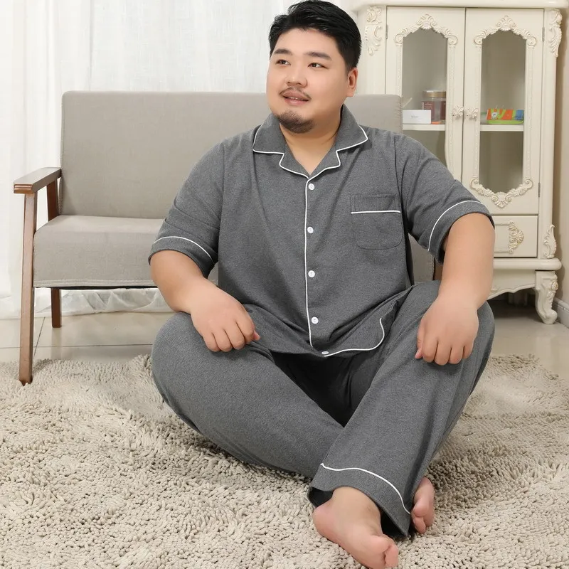 2026 Men's Autumn and Summer Large Cotton Short Sleeved Pants Pajama Set with Collar 5XL Home Clothes