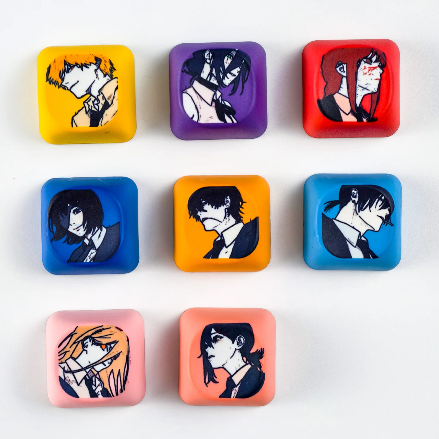 MAIMOOO Chainsaw Man Keycap 8PCS MOA Profile PBT Custom Game Anime Keycaps for Mechanical Keyboard Personalized WASD Arrow Key