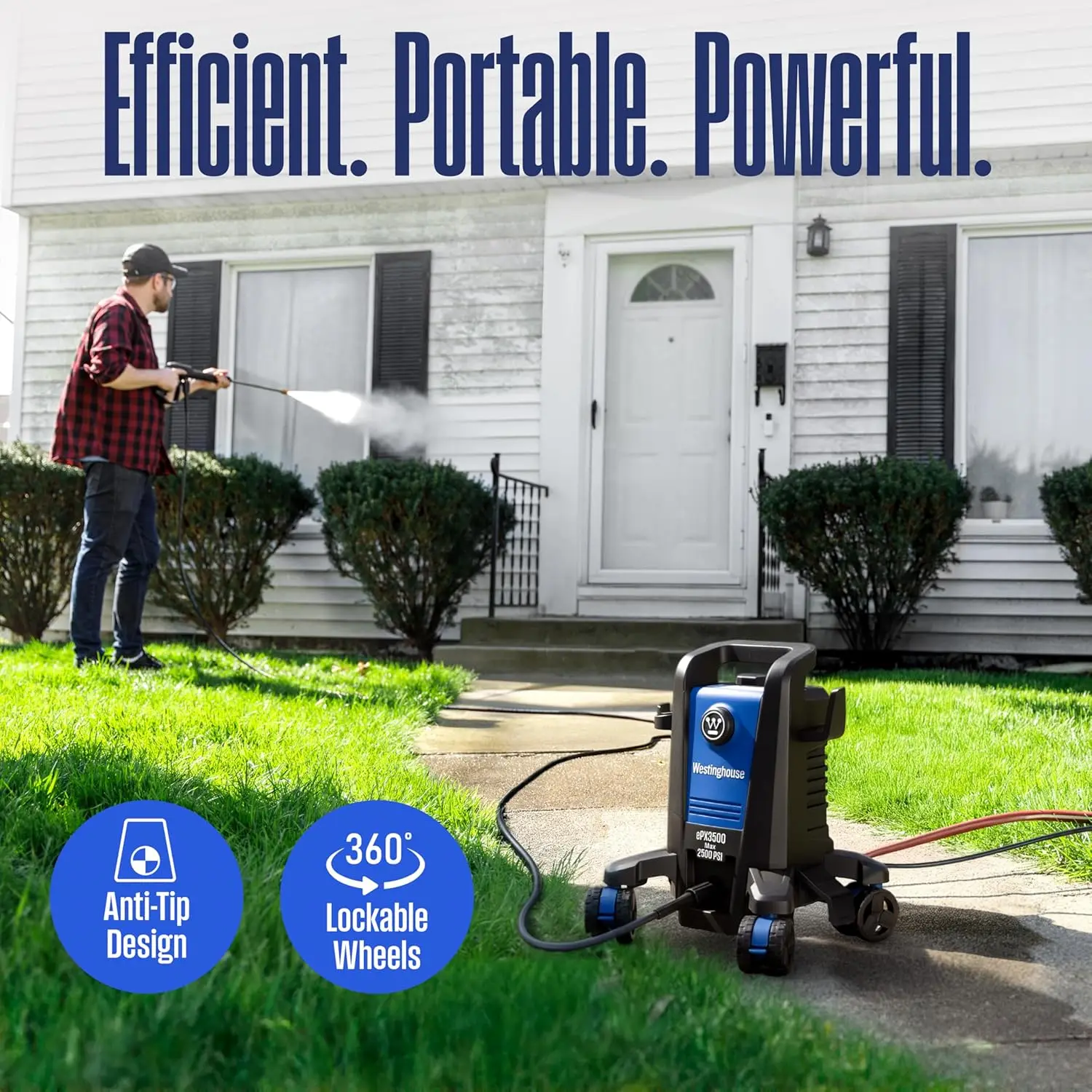 Electric Pressure Washing for Cars/Fences/Driveways/Home/Patios, Steel Material, Anti-Tipping, Onboard Soap Tank