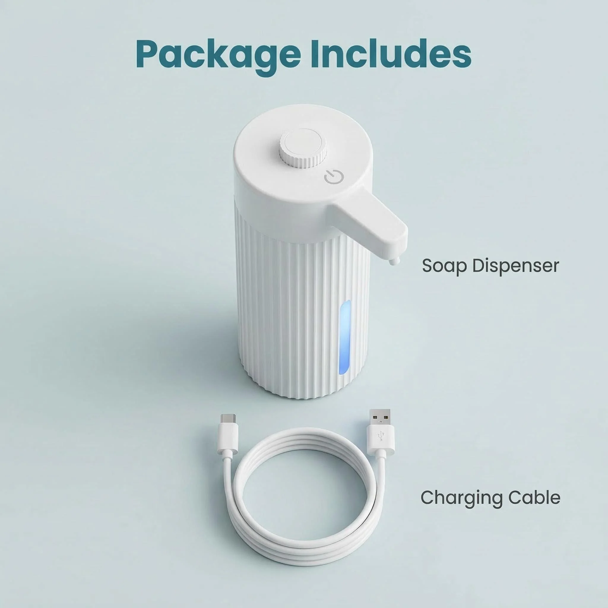 

Automatic Sensor Soap Dispenser White 118x75x180mm Plastic with Charging Cable Hands Free for Bathroom Kitchen