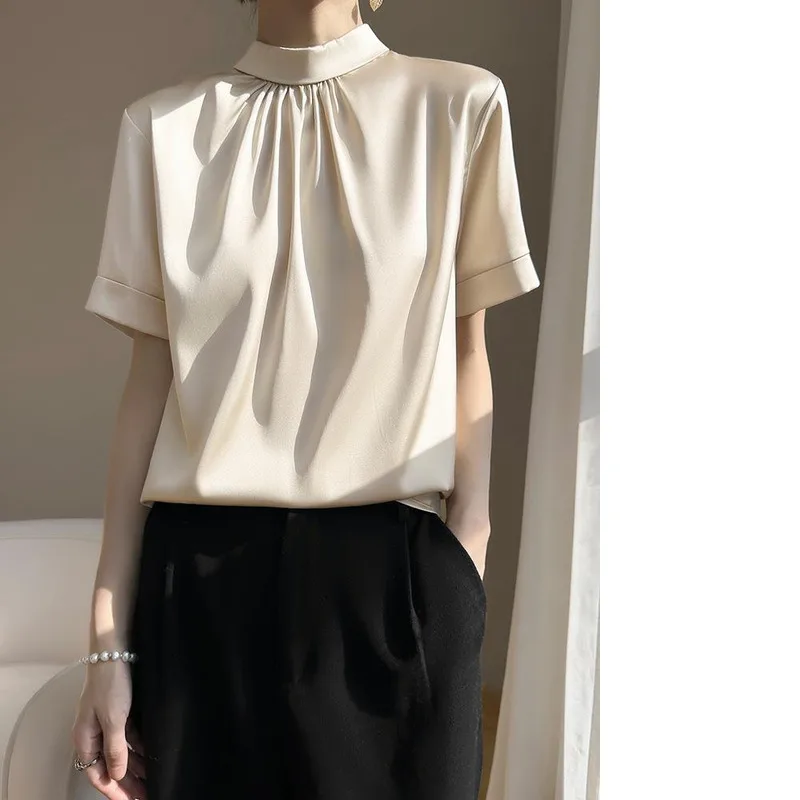 

Fashionable and stylish shirt for women's summer new acetate satin professional wear short sleeved