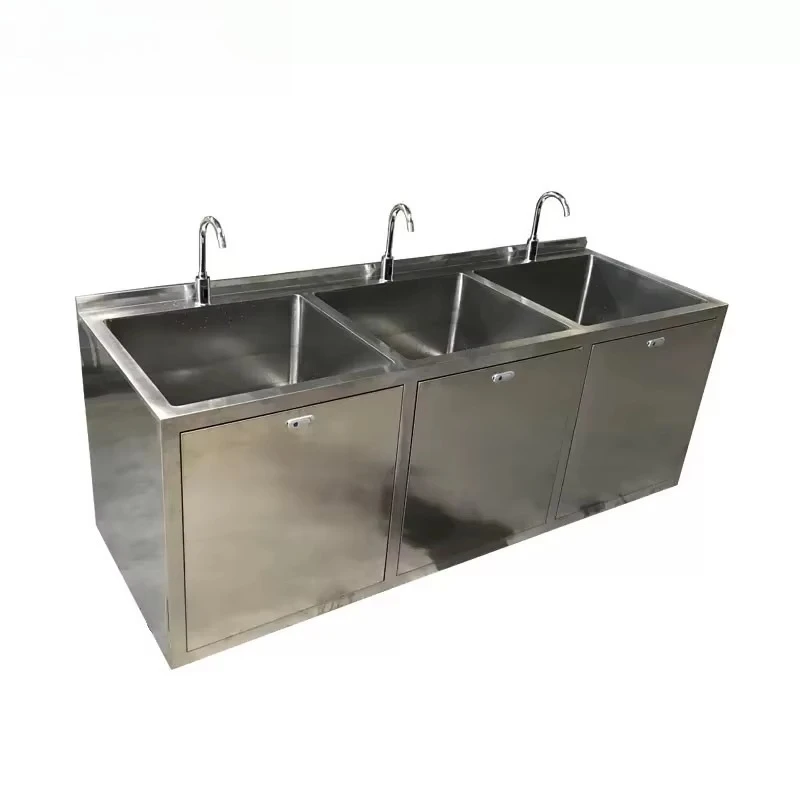 อ่างล้างมือสแตนเลสแบบใช้เท้าเหยียบพร้อมเซ็นเซอร์และอุปกรณ์ทำความสะอาดด้วยลม