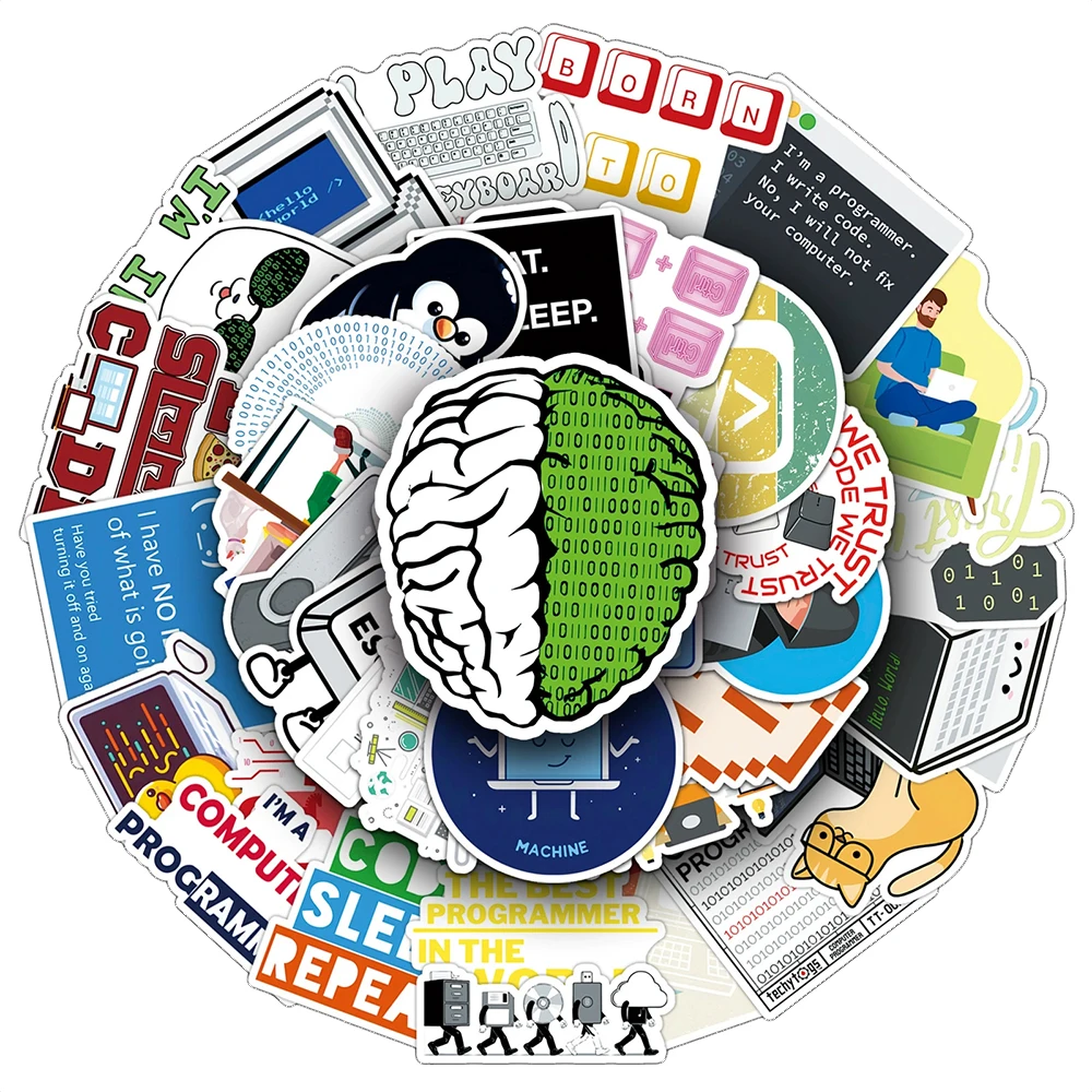 

10/30/50pcs Funny Programmer Cartoon Graffiti Stickers Programming Java Sticker DIY Scrapbook Luggage Notebook Cool Decals Pack