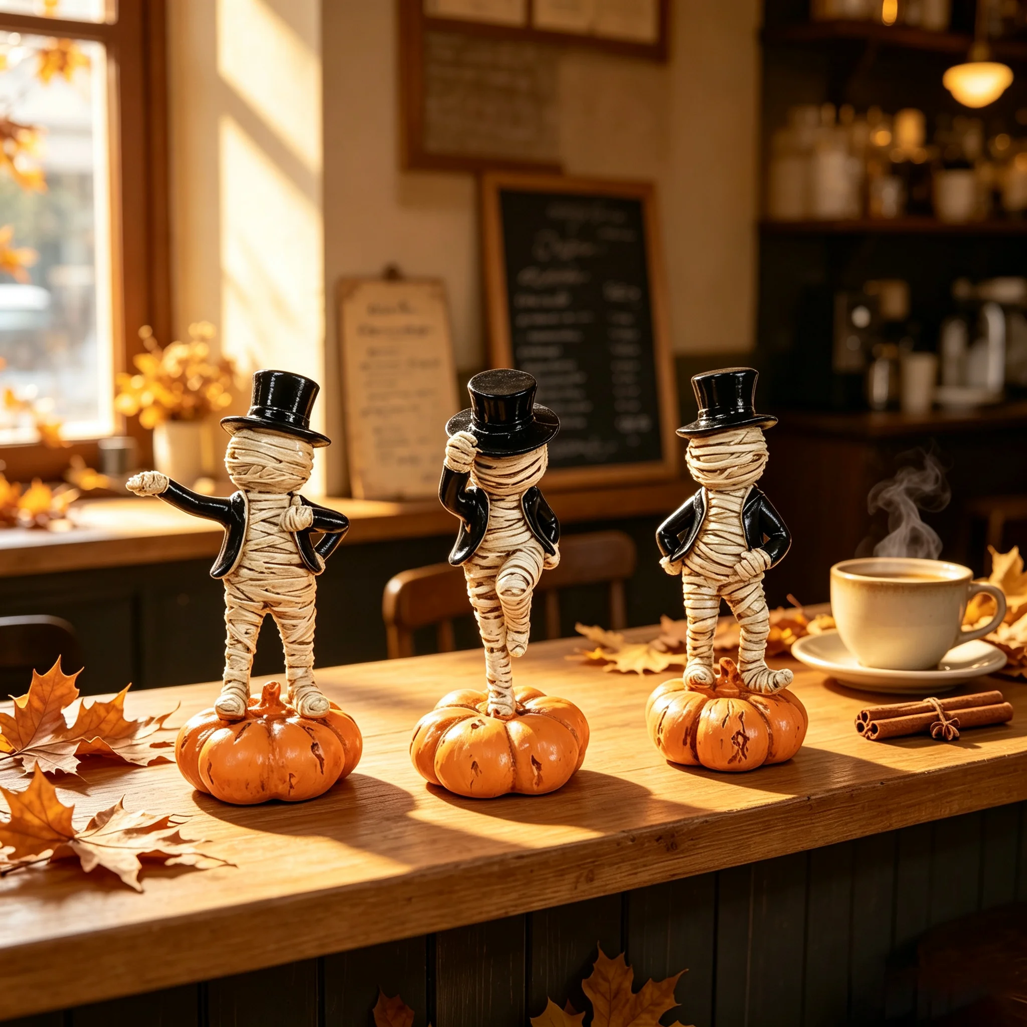 Halloween Mummy Pumpkin Figurine Dancing Mummy Statue Top Hat Resin Decor for Home Desk Party Halloween Gift