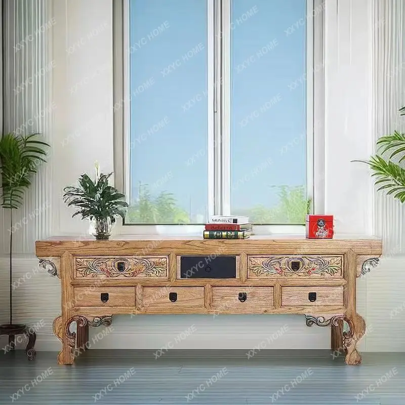 Modern simple new Chinese solid wood TV cabinet Elm classical decorative partition cabinet small apartment