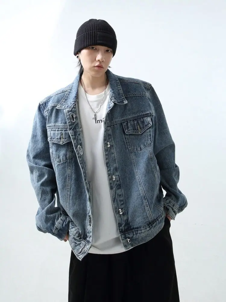 

Джинсовый джинсовый джинсовый джинсовый топ в стиле ретро, свободный повседневный свободный крой, мужской джинсовый топ CleanFit, молодежный винтажный топ