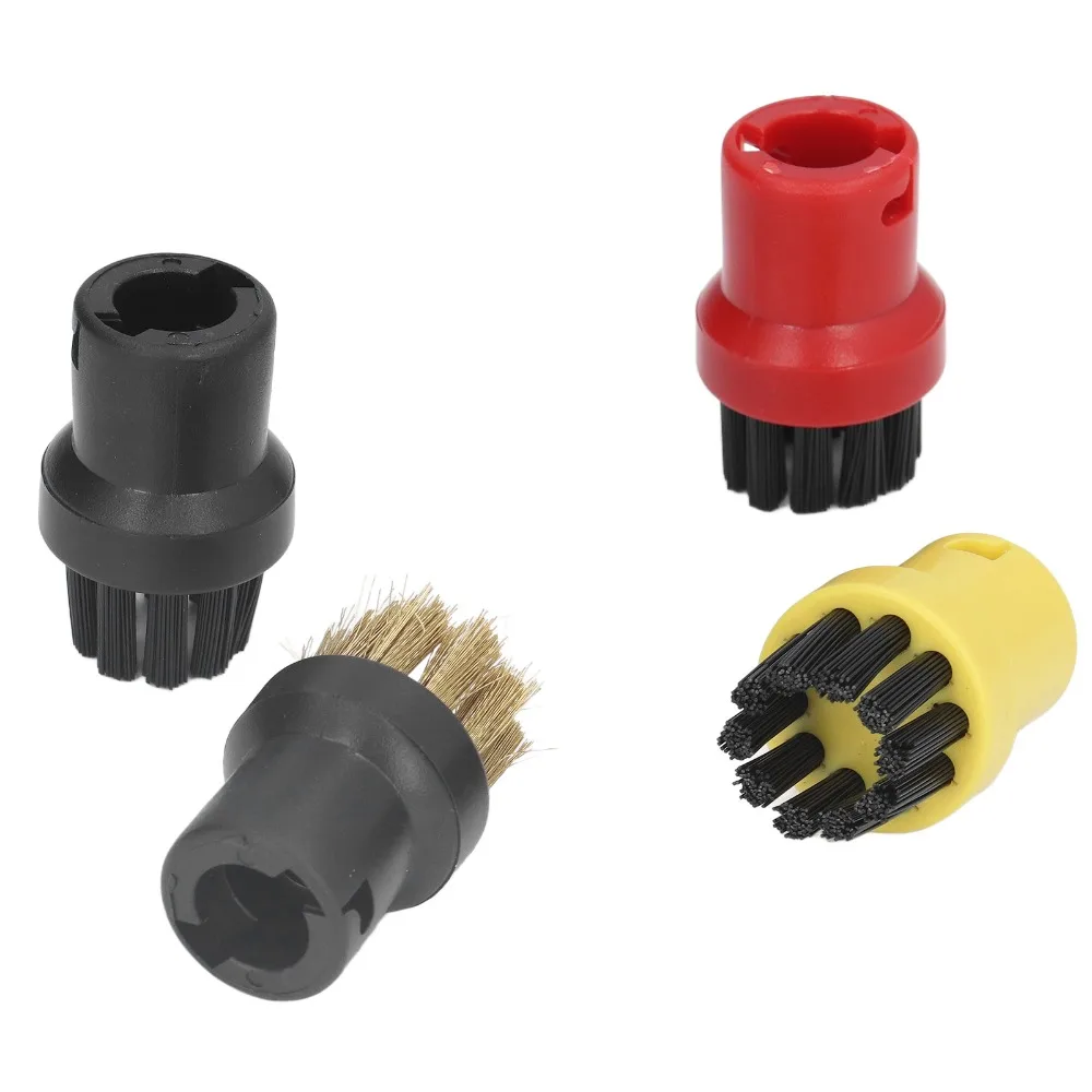 4PCS Small Steam Cleaner Brushes Round Compatible Round Brush Head Replacement Black for Karcher SC1/SC2/SC4/SC5
