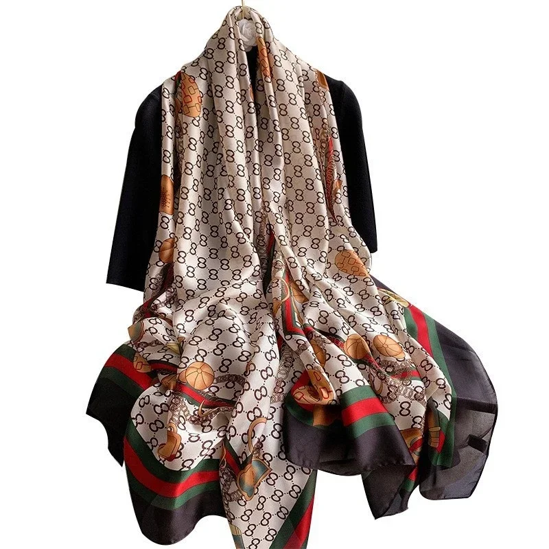 90×180cm Summer New Fashion Simulation Silk Scarf Versatile Thin Mulberry Silk Scarves  Big-name Women's Shawl Sun Protection