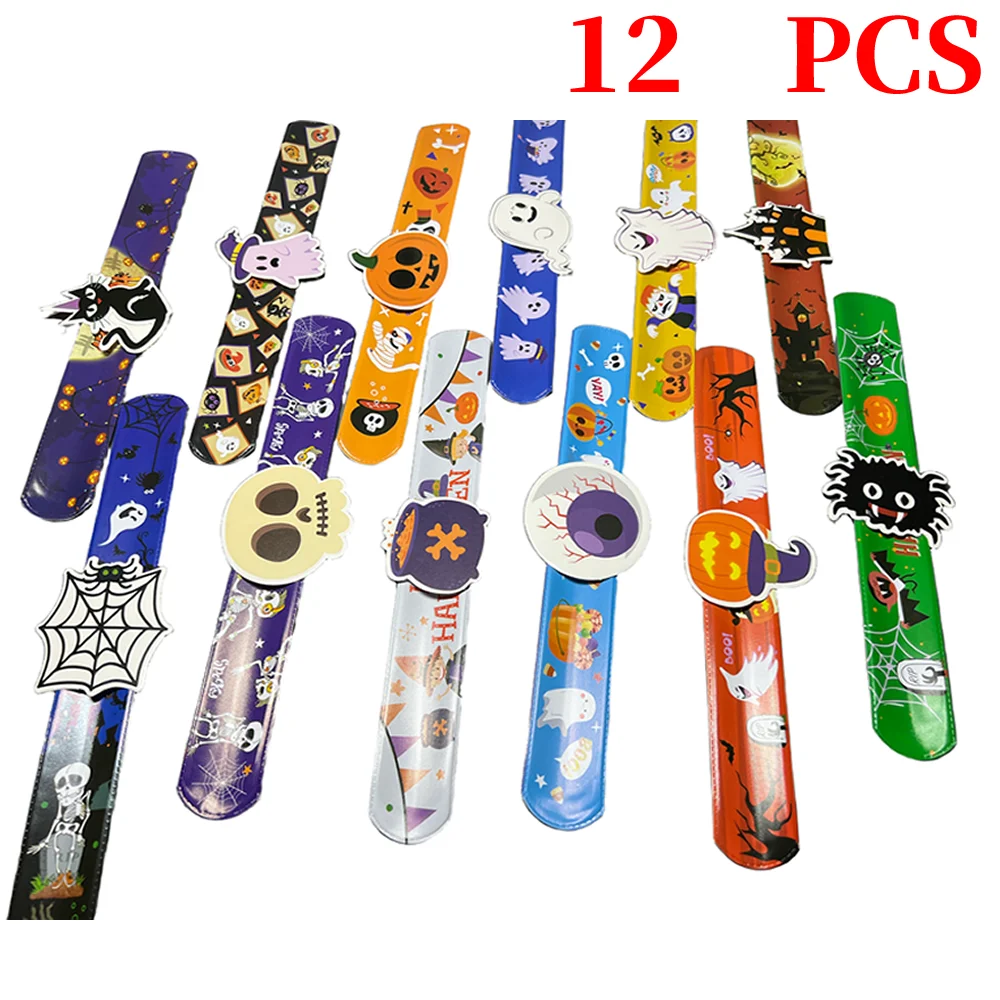 Halloween Slap Bracelets Kids Party Favors DIY Eco-Friendly PVC 12 Patterns wristband Bands Festival Decor Gifts for Boys Girls
