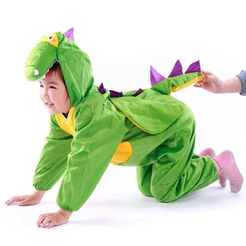 Cute Kids Animal Dinosaur Kugurumi Costume Cosplay Boys Child Green Black Kindergarten School Party Student Game Role Play Suit