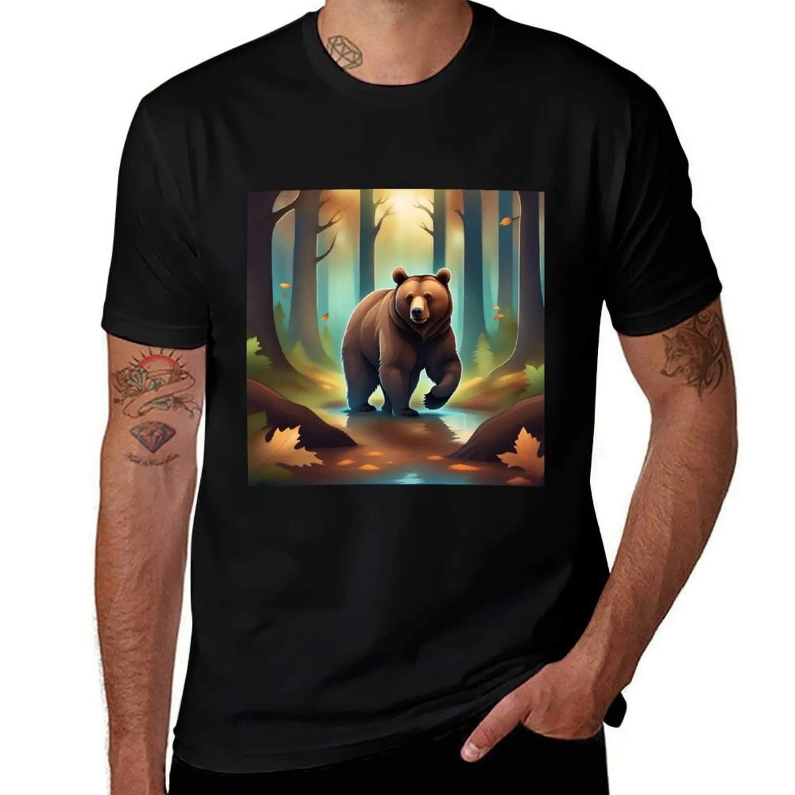 

Bear in The Forest on Autumn T-Shirt summer top shirts graphic baggy shirts shirts men