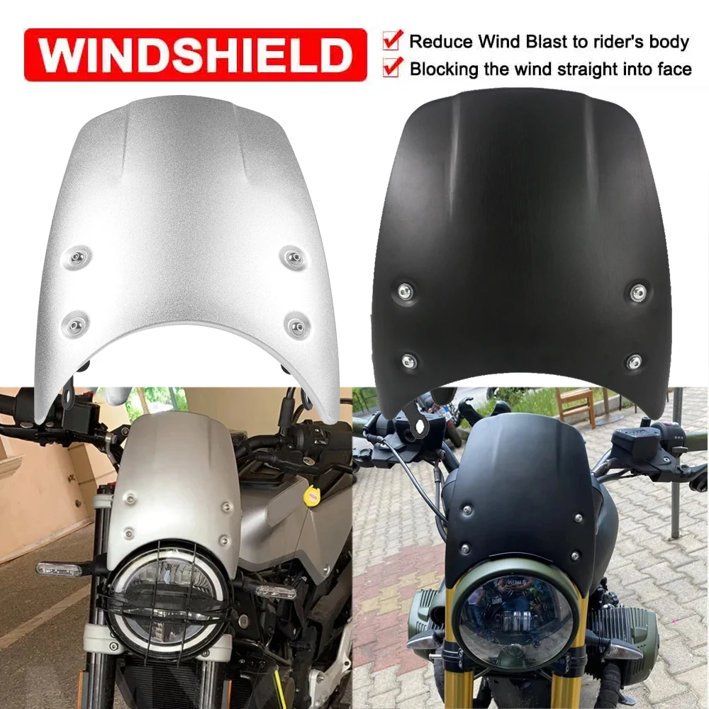 Motorcycle Headlight Fairing Windshield For BMW RnineT Scrambler R9T Pure 2014-2022 R12 24-26 Aluminum Windscreen Wind Deflector
