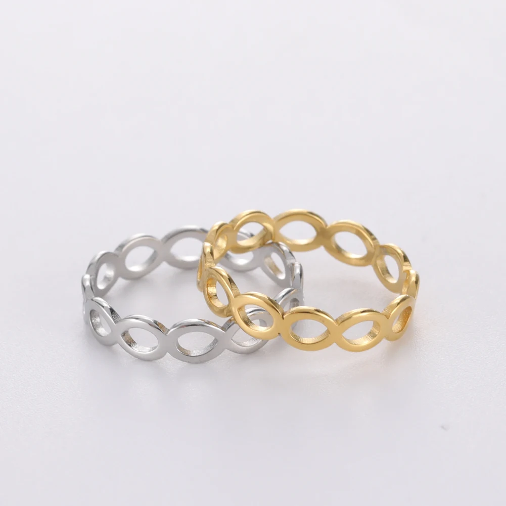 Hollow‑Infinity‑Geometric‑Shape Stainless‑Steel Ring for Women, Gold‑Tone Minimalist Couple Finger Ring, Engagement Fashion Jewelry, Wholesale Available