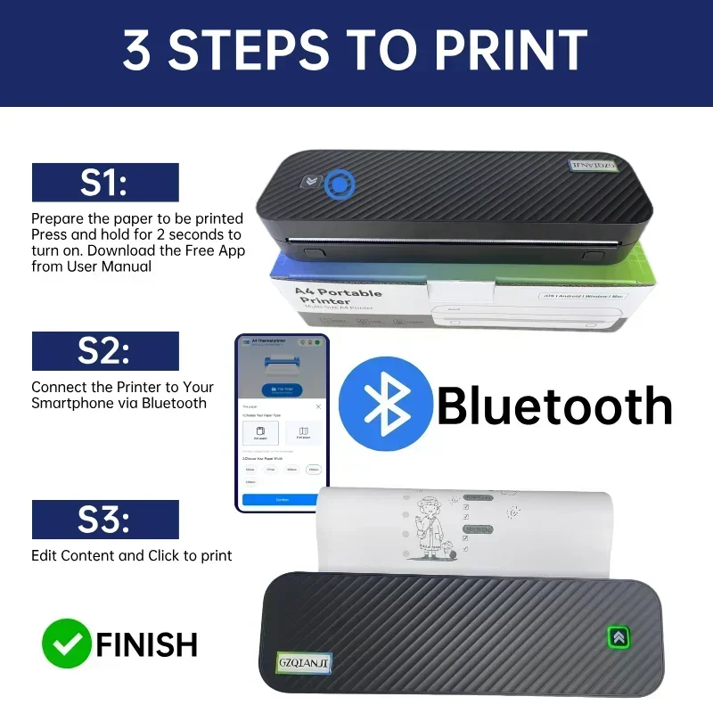 LISM Pocket A4 Printer Inkless Portable Photo Document Bluetooth Wireless World PDF Print Home Office Mobile Use Thermal Printer