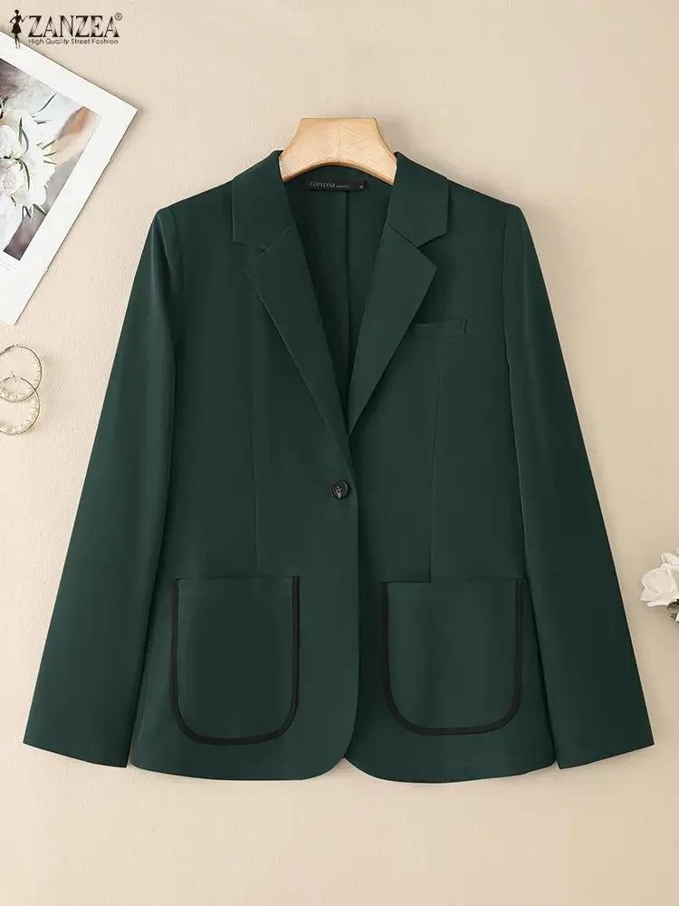 2025 ZANZEA Autumn Green Blazer Jackets Office Outwears Women Blazer Fashion Lapel Long Sleeve Solid Suits Button Down Coats