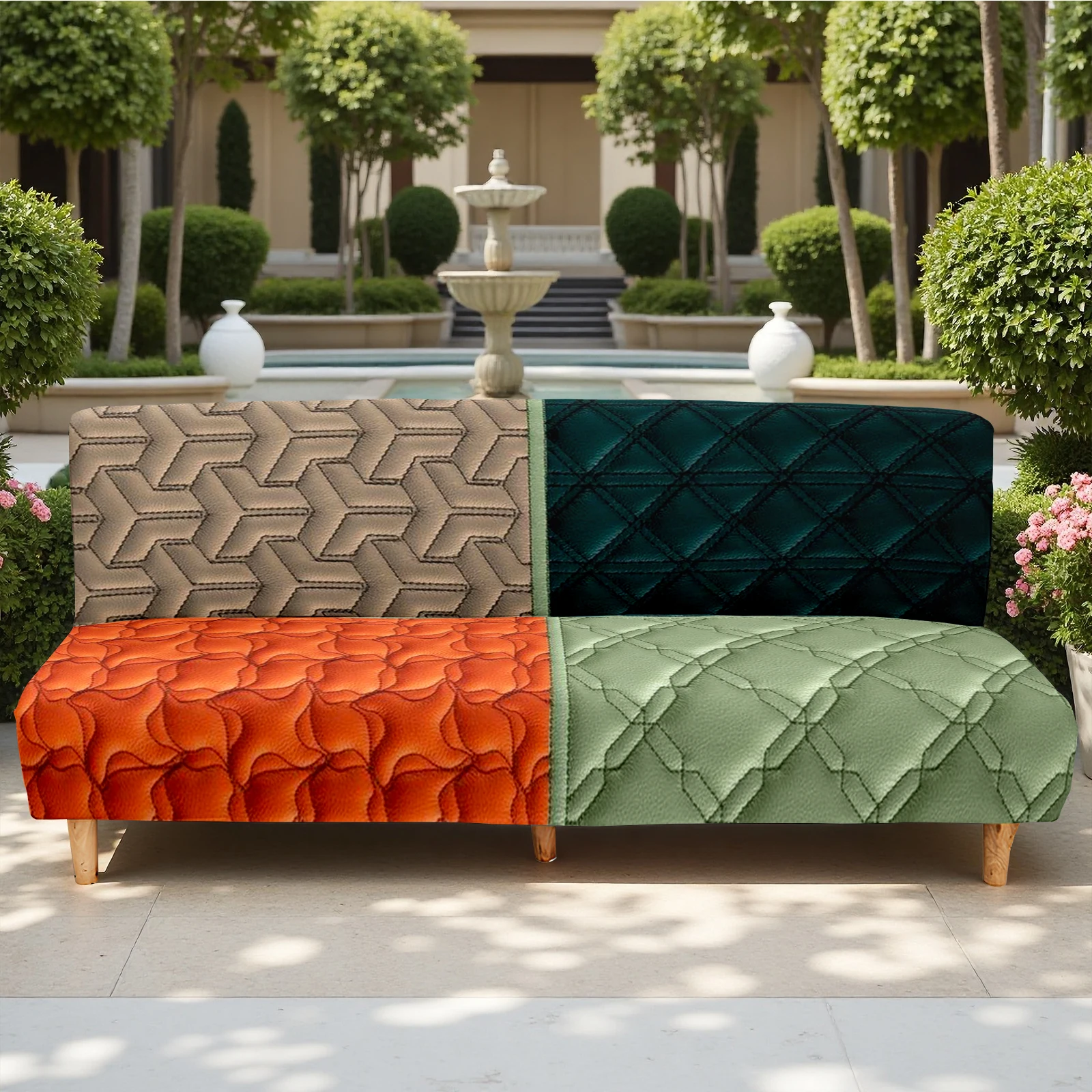 Geometric Pattern Summer Outdoor Sofa Bed Cover, Milk Silk Elastic Slipcover, Pet - Friendly, Washable Withou