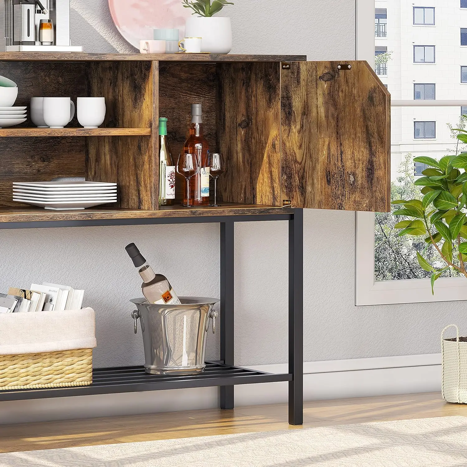 Coffee Bar with Storage Buffet Cabinet Kitchen Sideboard with Adjustable Shelves Console Table for Kitchen Dinning Room Living