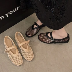 Sexy Women Sandals Fashion Mesh Ballet Mary Jane Shoes Women Summer Walking Round Toe Buckle Flat Sandals Women Zapatos De Mujer