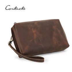 CONTACT'S RFID Clutch Wallets For Men Genuine Leather Men Handbags Coin Purses Card Holders Phone Pocket Money Clip Men's Wallet