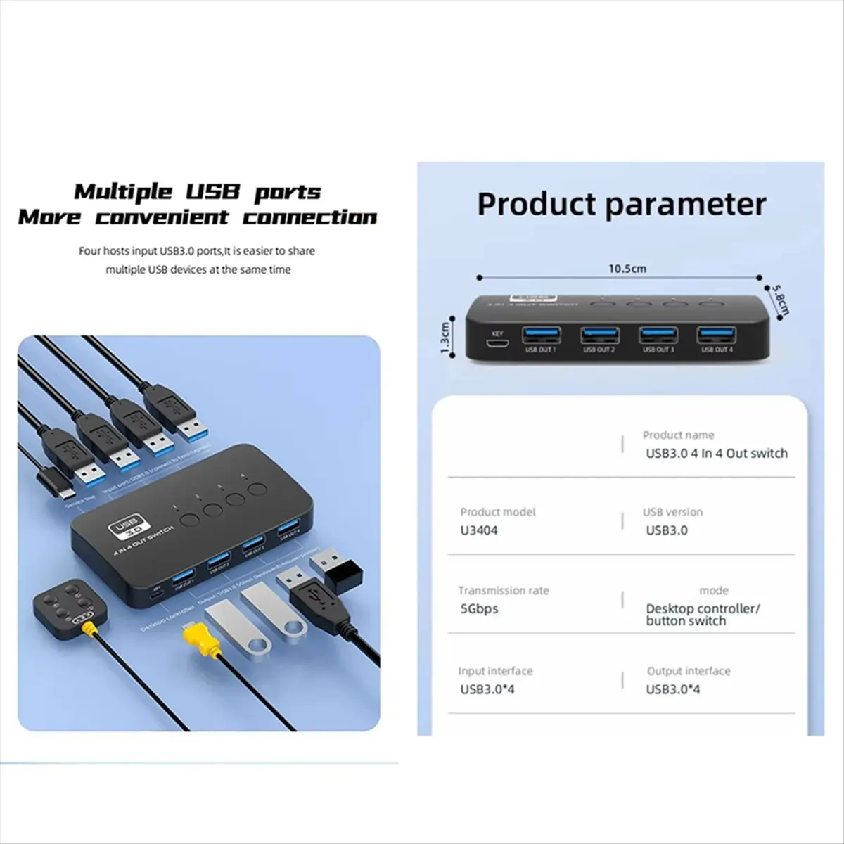 SCLS USB3.0 Switcher 4 in 4 Out Splitter 4 Computer Teilen USB Flas Maus Tastatur Drucker